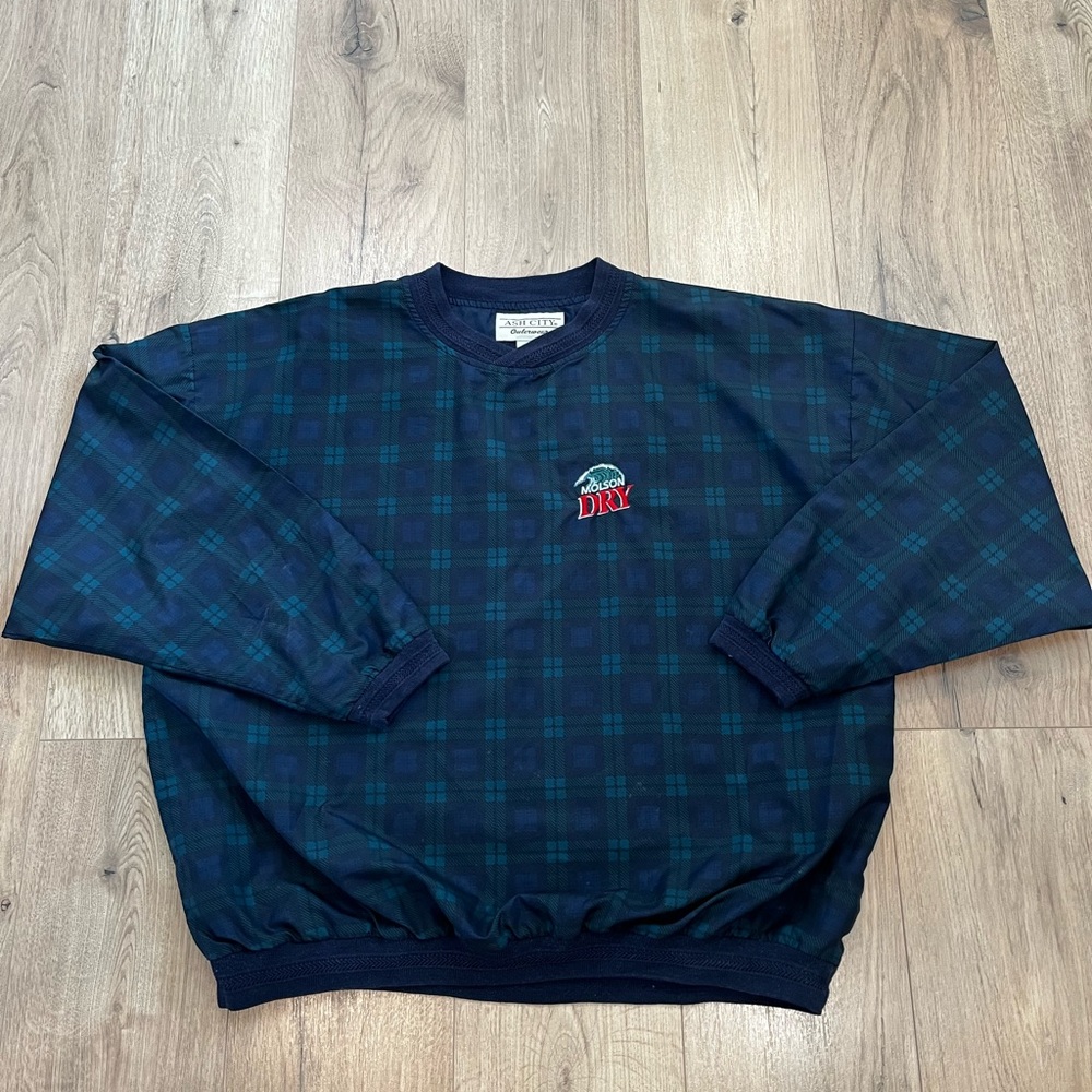 Authentic Men’s Molson Dry Windbreaker Jacket - Navy/Green Plaid